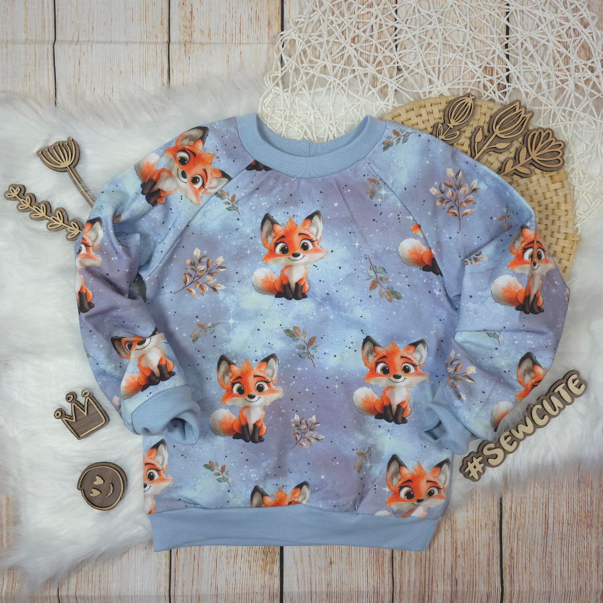 Kinder Pullover Größe 110 mit Fuchs Design French Terry handgemacht