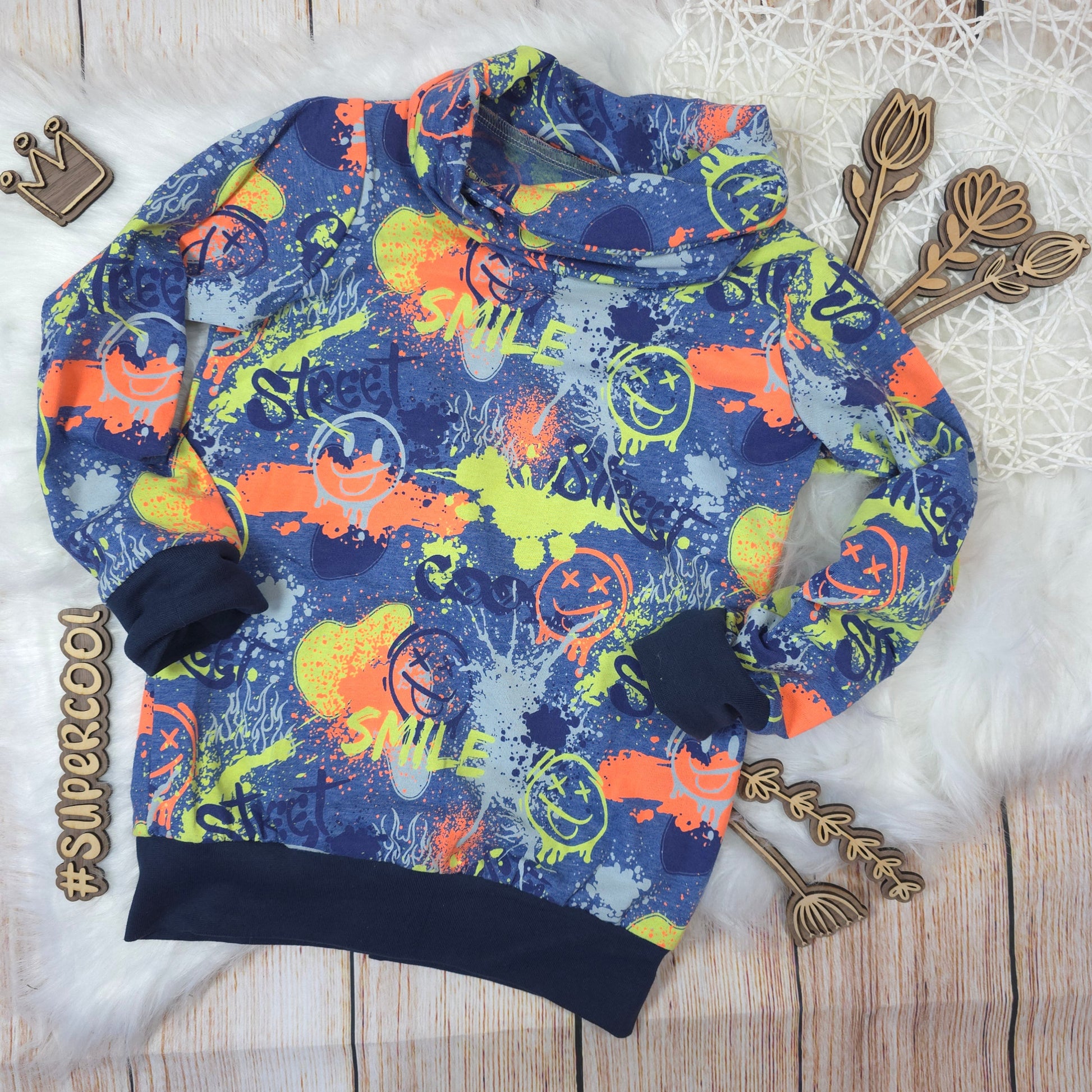 Kinder Pullover Größe 98 Graffiti Jersey mit Kragen handgemacht