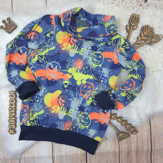 Kinder Pullover Größe 98 Graffiti Jersey mit Kragen handgemacht