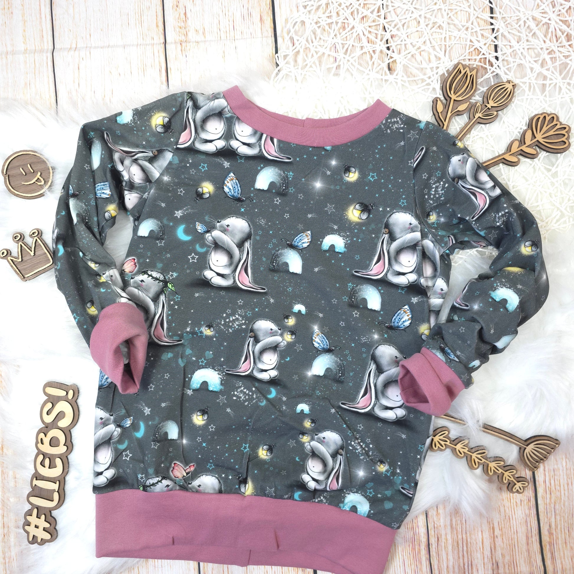 Kinder Pullover Größe 110 Häschen Jersey handgemacht