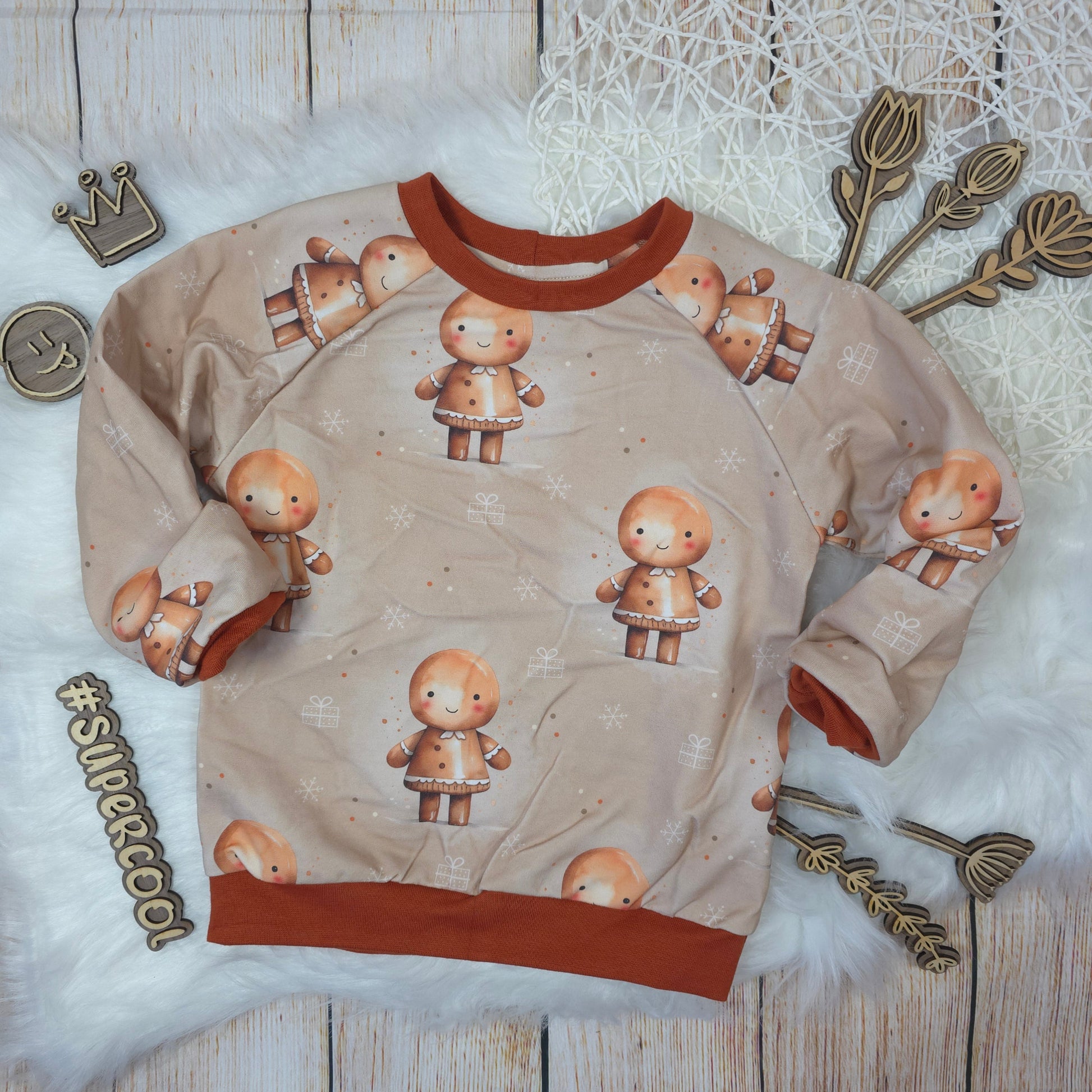 Kinder Pullover Größe 98 Lebkuchen Winter French Terry handgemacht