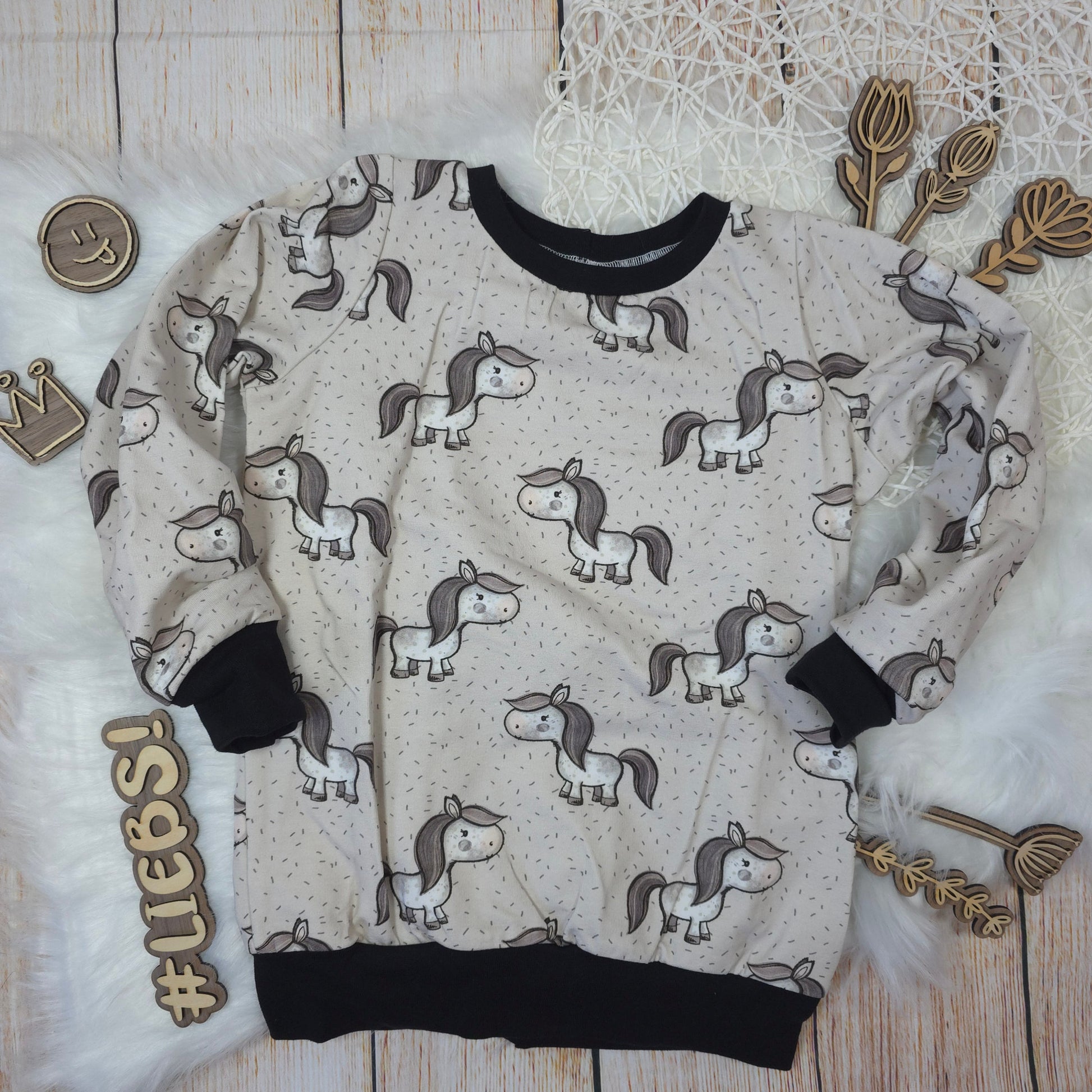 Kinder Pullover Größe 104 Pferde French Terry schlicht handgemacht