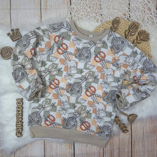 Kinder Pullover Größe 116 Schere Stein Papier Design French Terry handgemacht