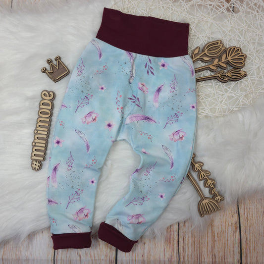 Baby Pumphose Größe 80 Boho Federn French Terry handgemacht