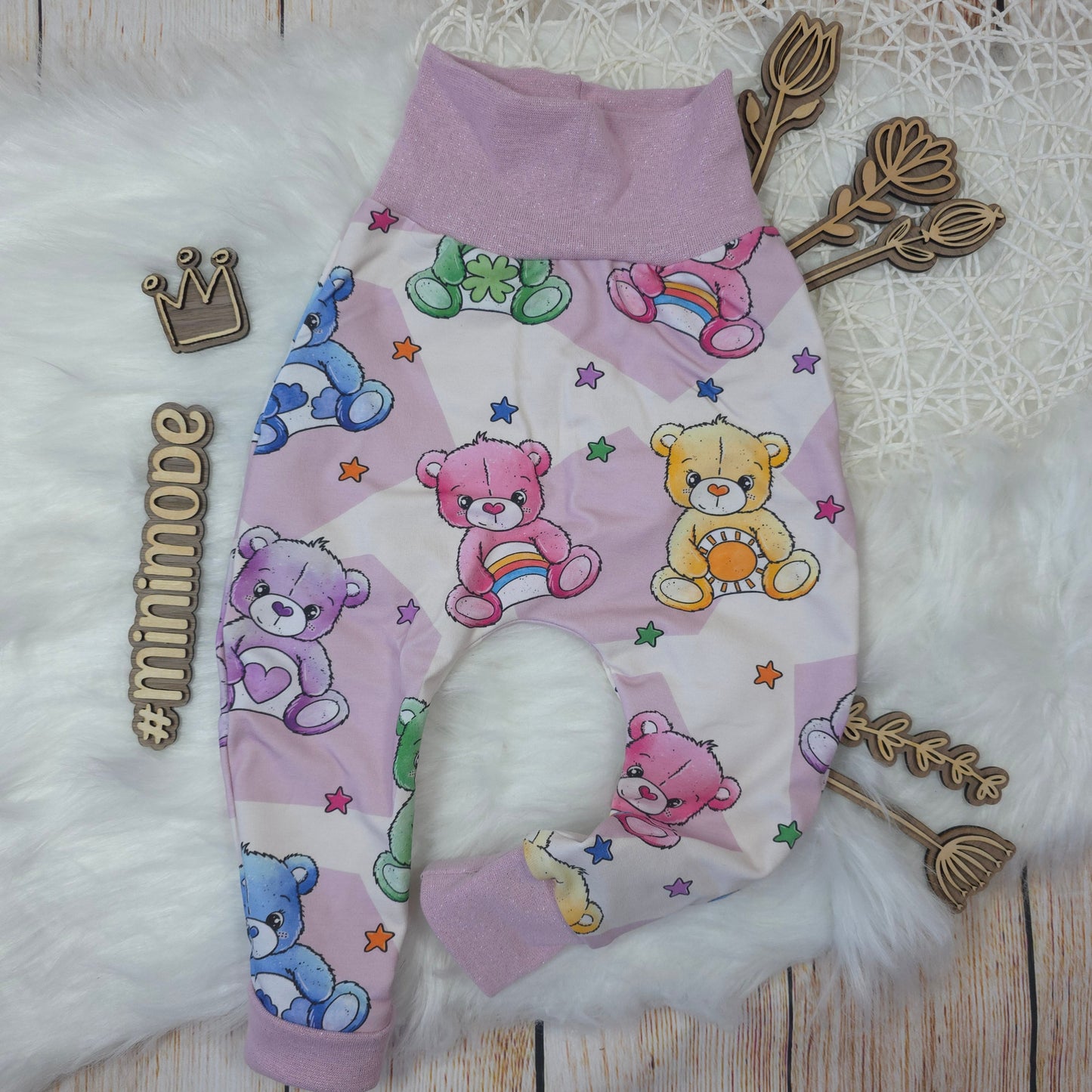 Baby Pumphose Größe 80 bunte Teddys French Terry handgemacht