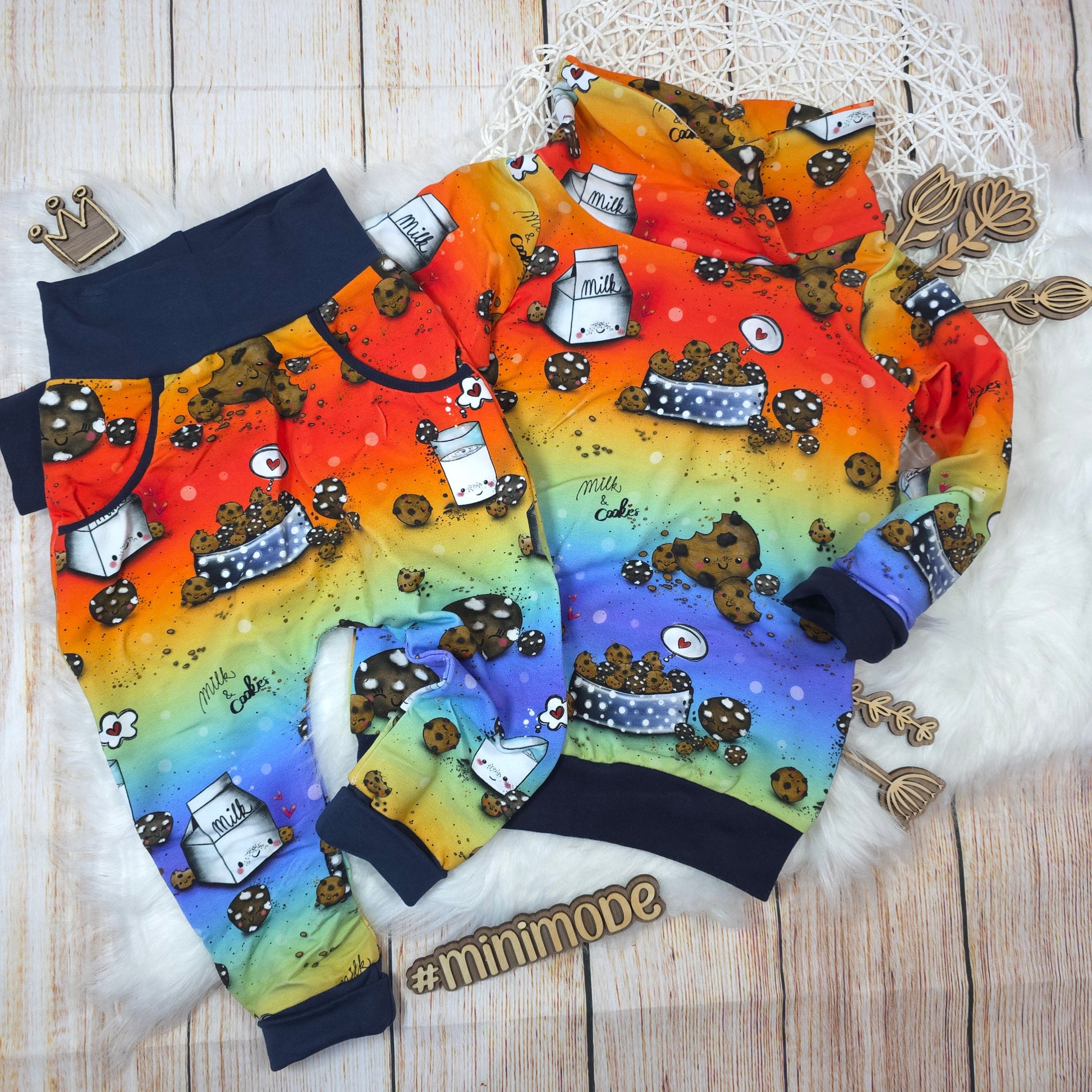 Kinder Set Größe 86 Hoodie Pumphose Rainbow Cookies handgemacht