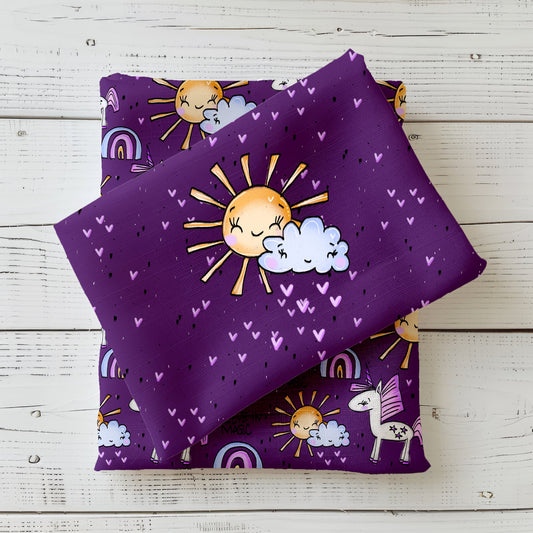 Sonnen-Panel „Believe in Magic“ mit Einhorn-Muster für Kinderkleidung.