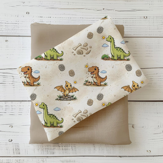 Kinderstoff Dino Freunde Beige für moderne Baby- und Kinderkleidung