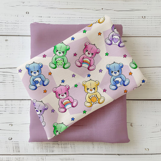 Regenbogenbärchen für dein Nähglück: Verspieltes Design mit bunten Glücksbärchen – perfekt für Babyaccessoires, Kuschelkissen & mehr.