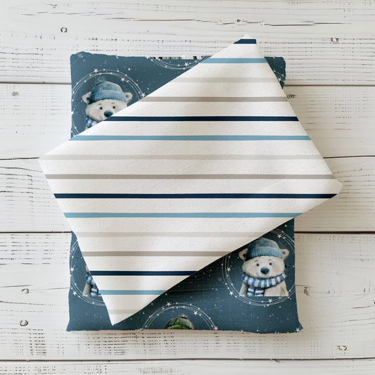 Kombistoff „Weihnachtsfreunde“ Streifen in Blau, Grau und Creme – passend zum Hauptdesign Weihnachtsfreunde.