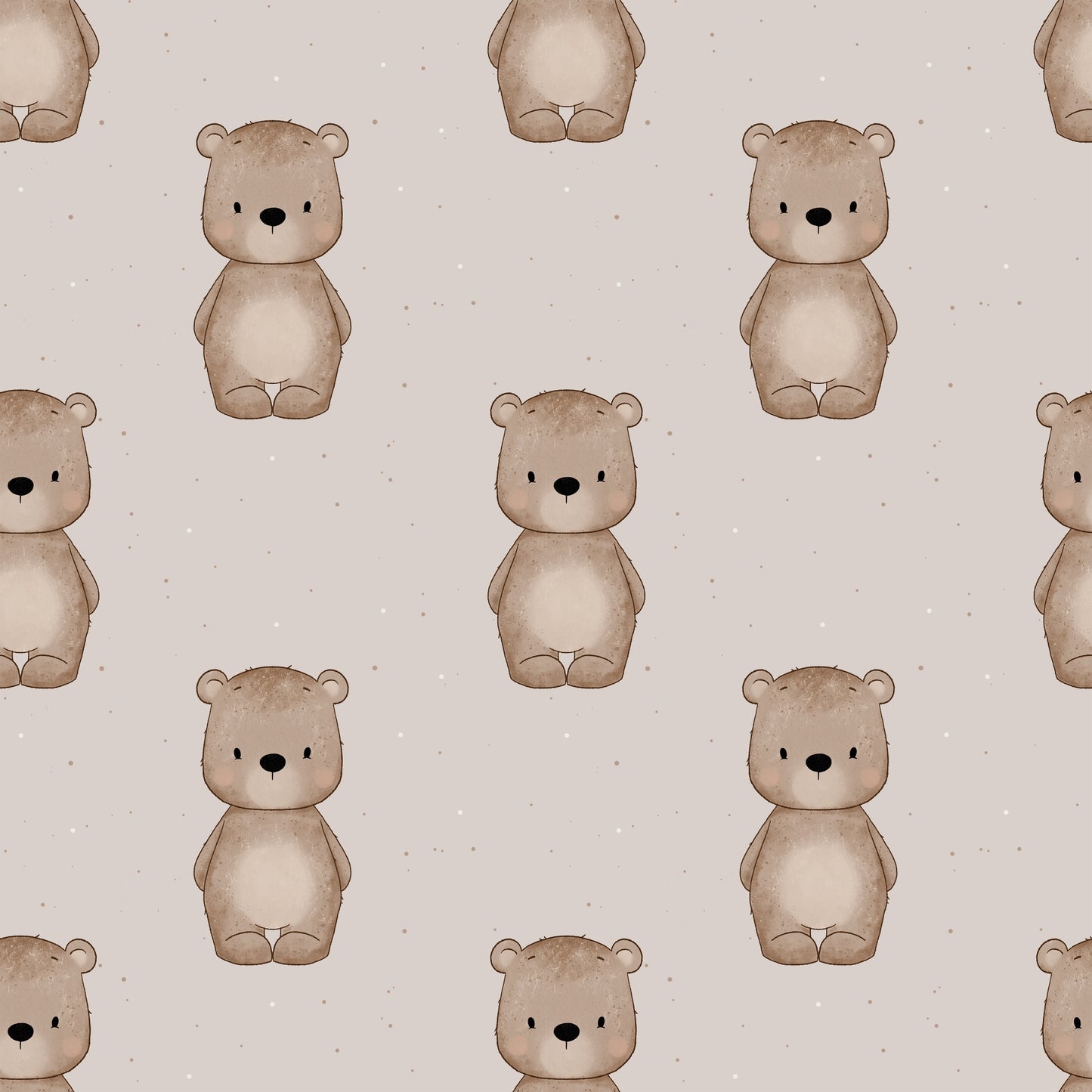 Nahtloses Bärchen Design mit braunen Bären auf warmem Naturbeige Hintergrund