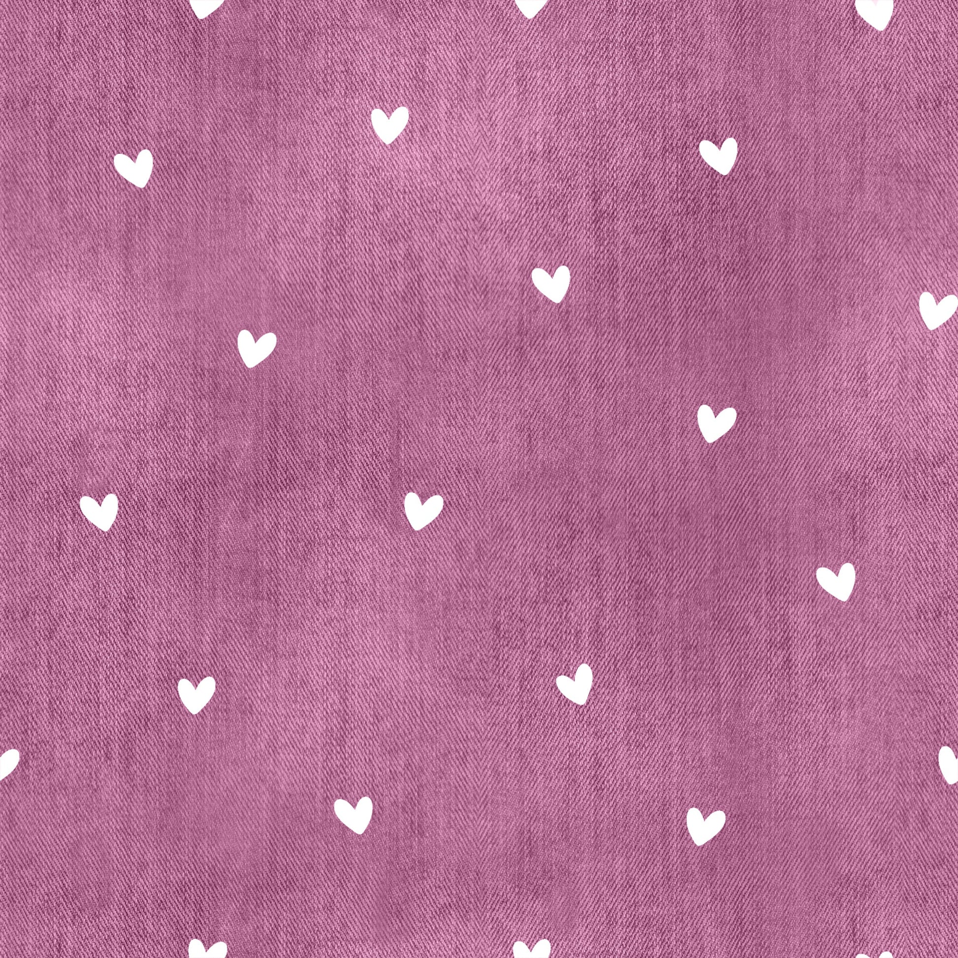 Nahtloser Denim Stoff in Mauve mit weißen Herzen als Kombistoff