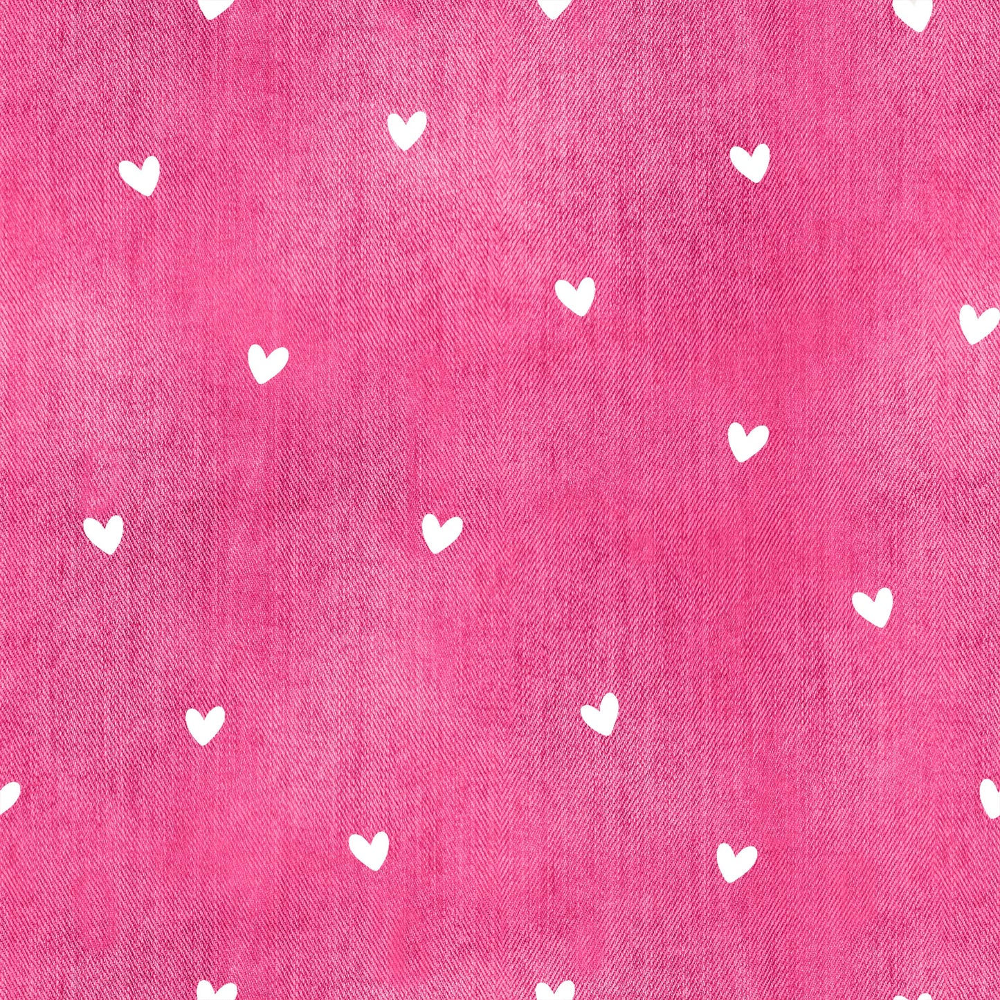 Nahtloser Denim Stoff in Pink mit weißen Herzen als Kombistoff