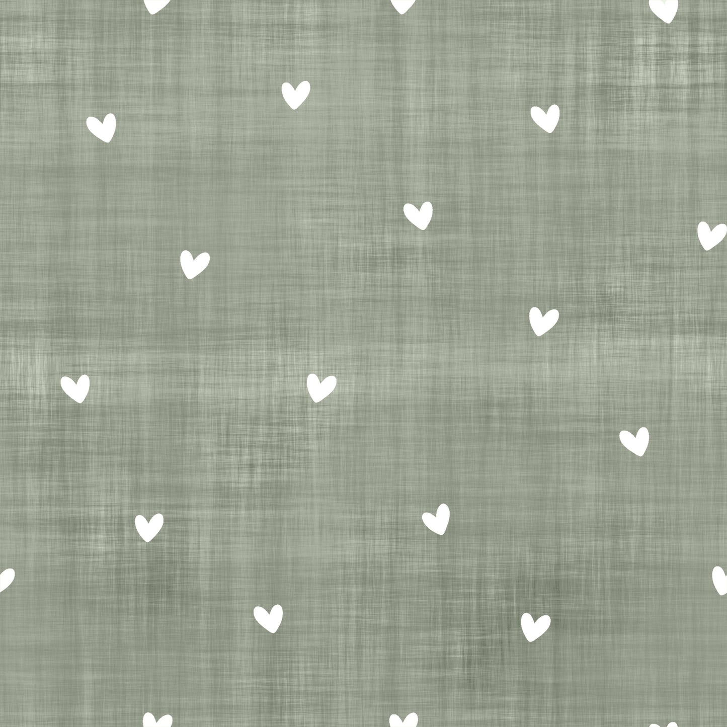 Nahtloser Denim Stoff in Salbei mit weißen Herzen als Kombistoff für Kinderkleidung