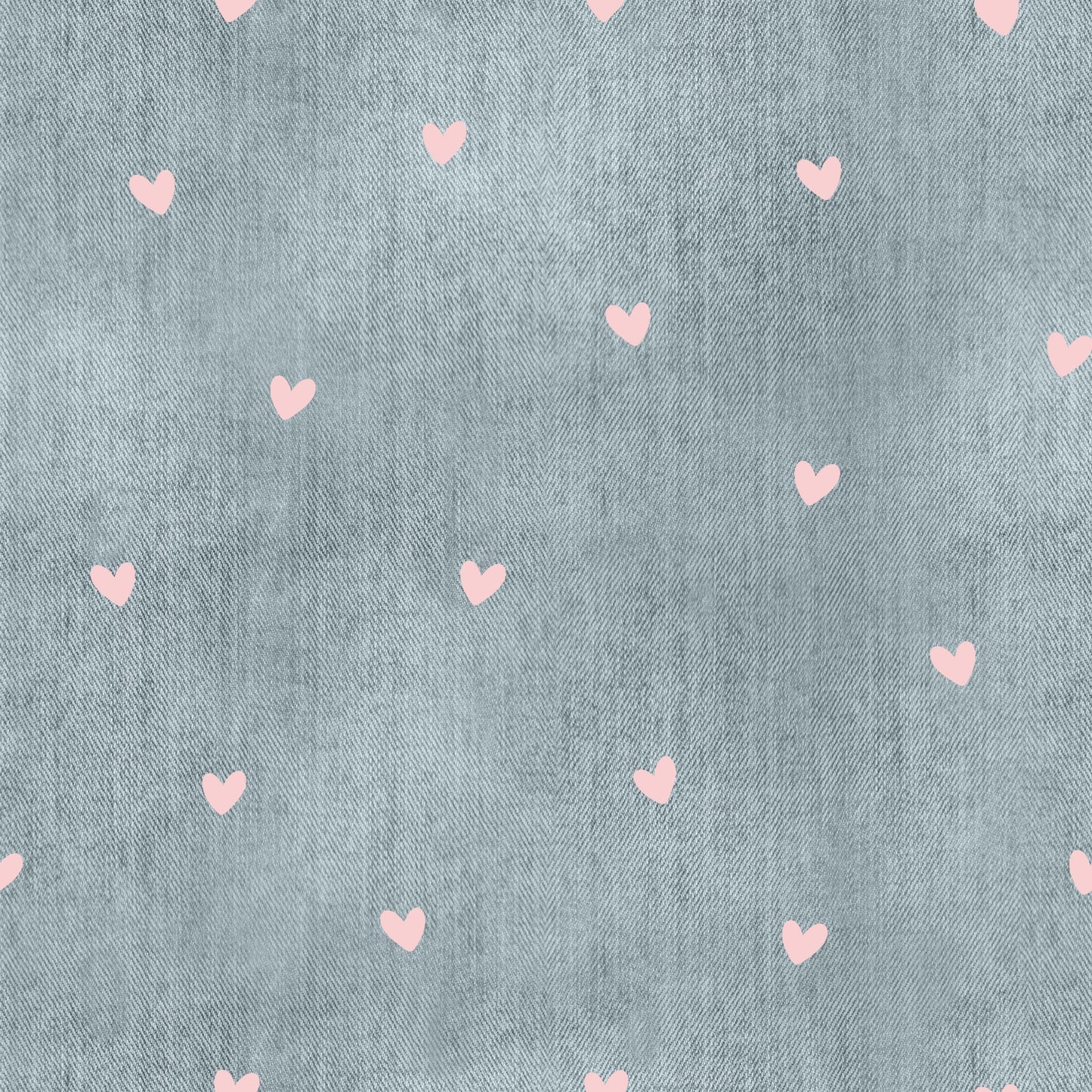 Nahtloser Denim Stoff in Hellblau mit kleinen Herzen als Kombistoff für Kinderkleidung