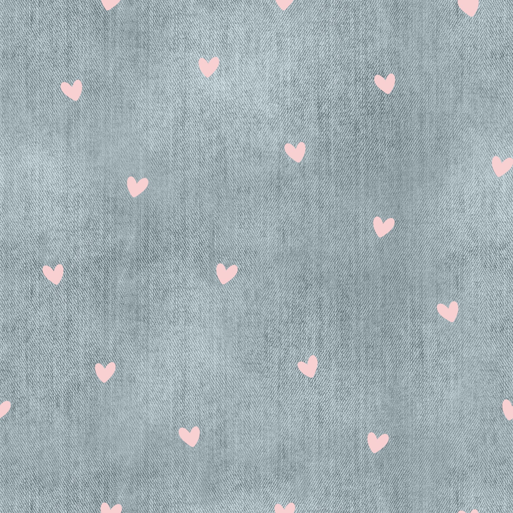Nahtloser Denim Stoff in Hellblau mit kleinen Herzen als Kombistoff für Kinderkleidung