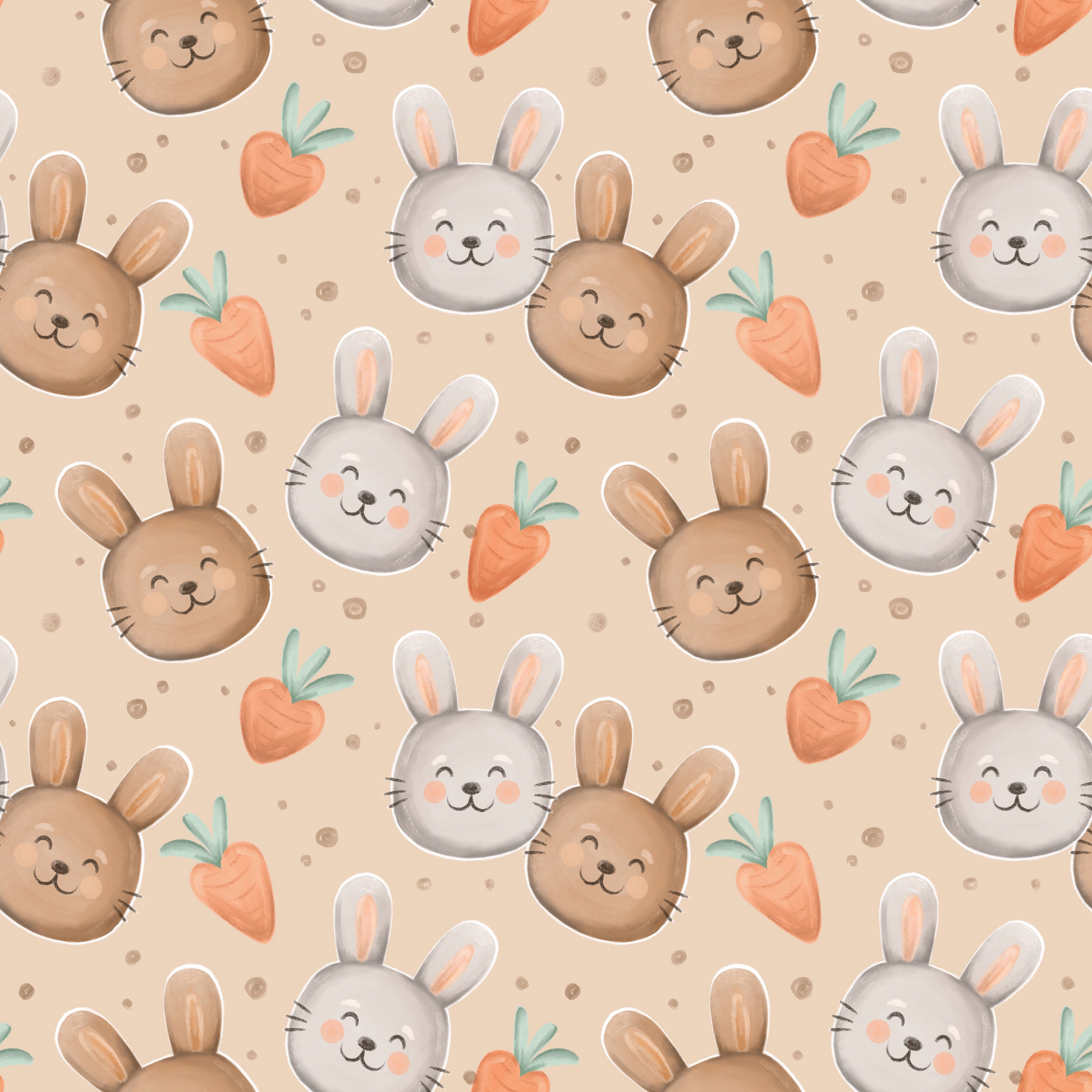 Hasenfreunde Kinderstoff mit süßen Hasenmotiven als Allover-Muster