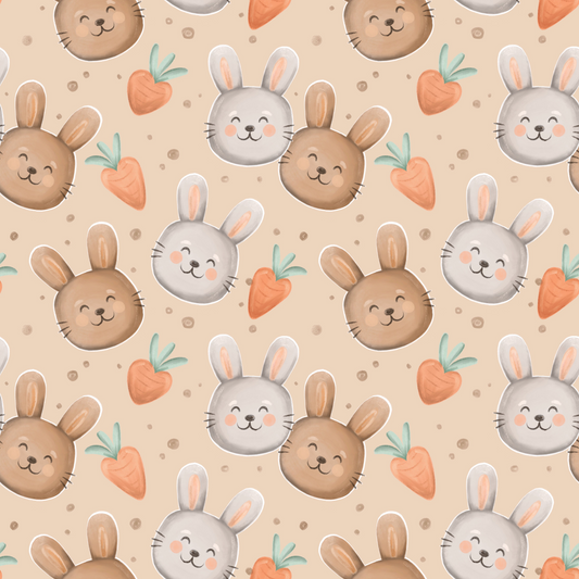 Hasenfreunde Kinderstoff mit süßen Hasenmotiven als Allover-Muster