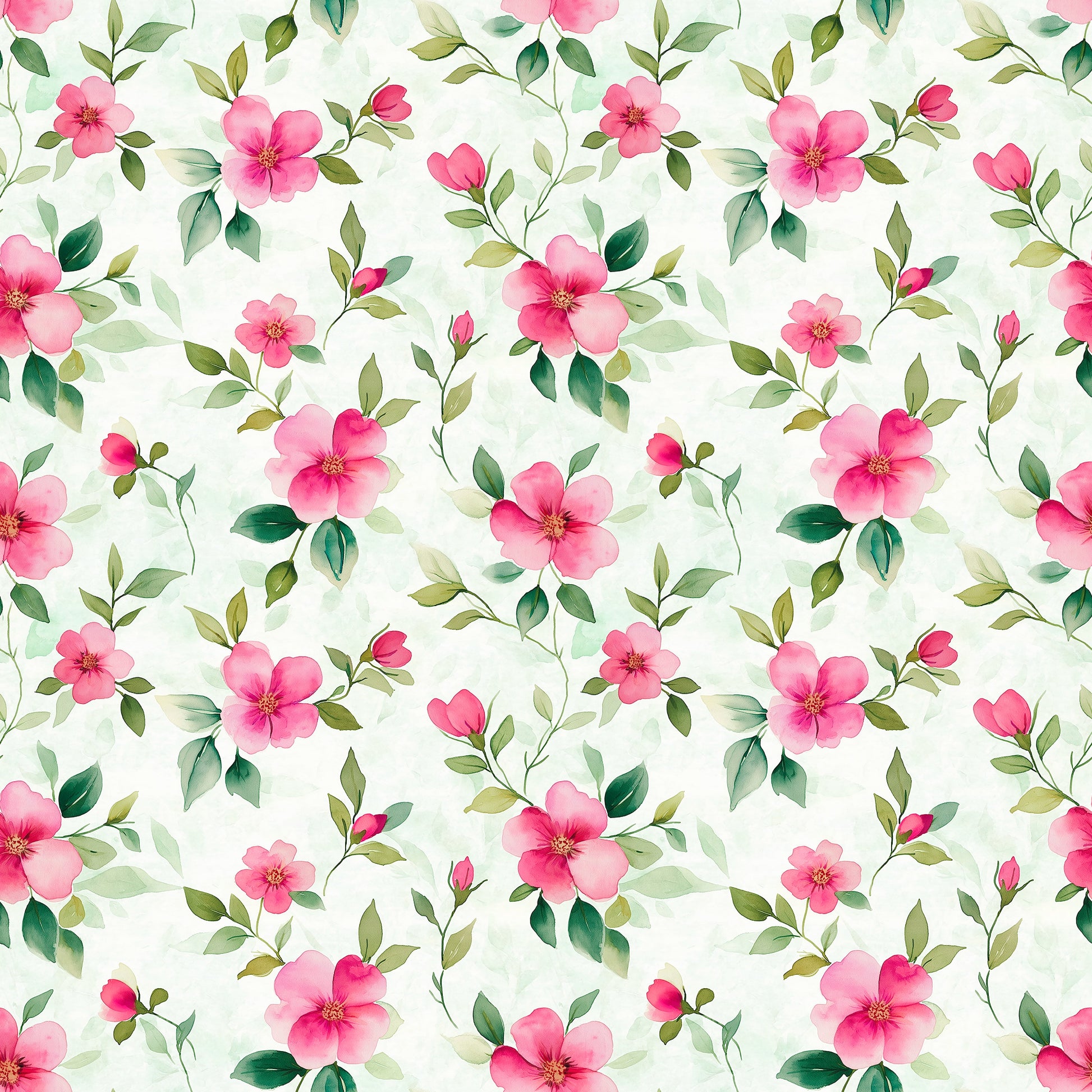 Detailfoto der Meterware „Kleine Blümchen“ – zarte rosa Blumen und Blätter auf hellen Stofflagen.