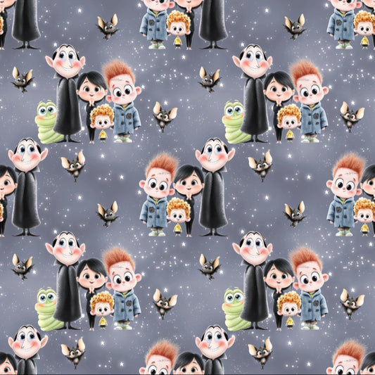 Nahtloses Stoffdesign „Monsterbande mit Herz“ mit Monsterprint.