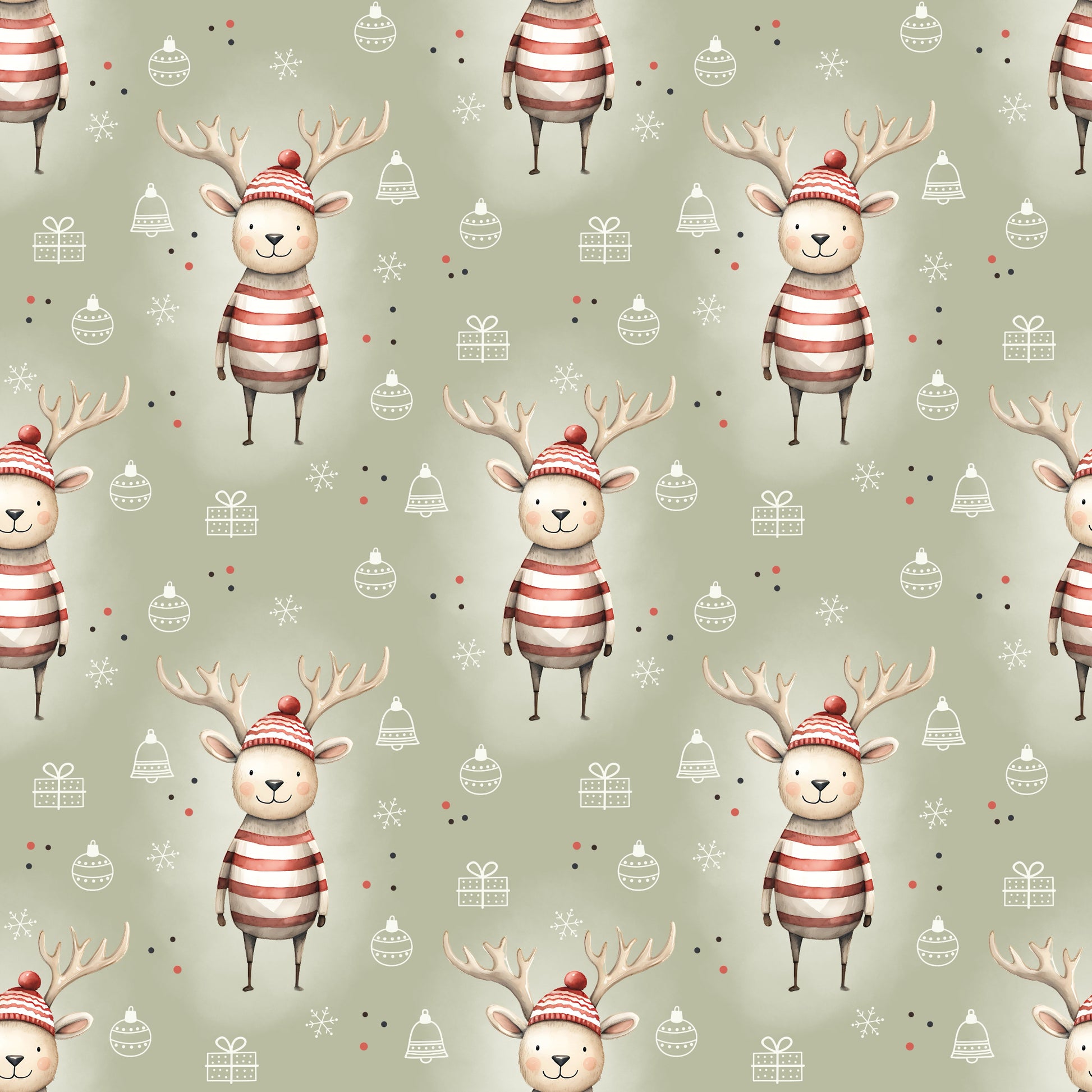 Bedruckter Stoff „Oh Deer“ – fröhliches Rentier mit Weihnachtsdetails für winterliche DIY-Kinderkleidung