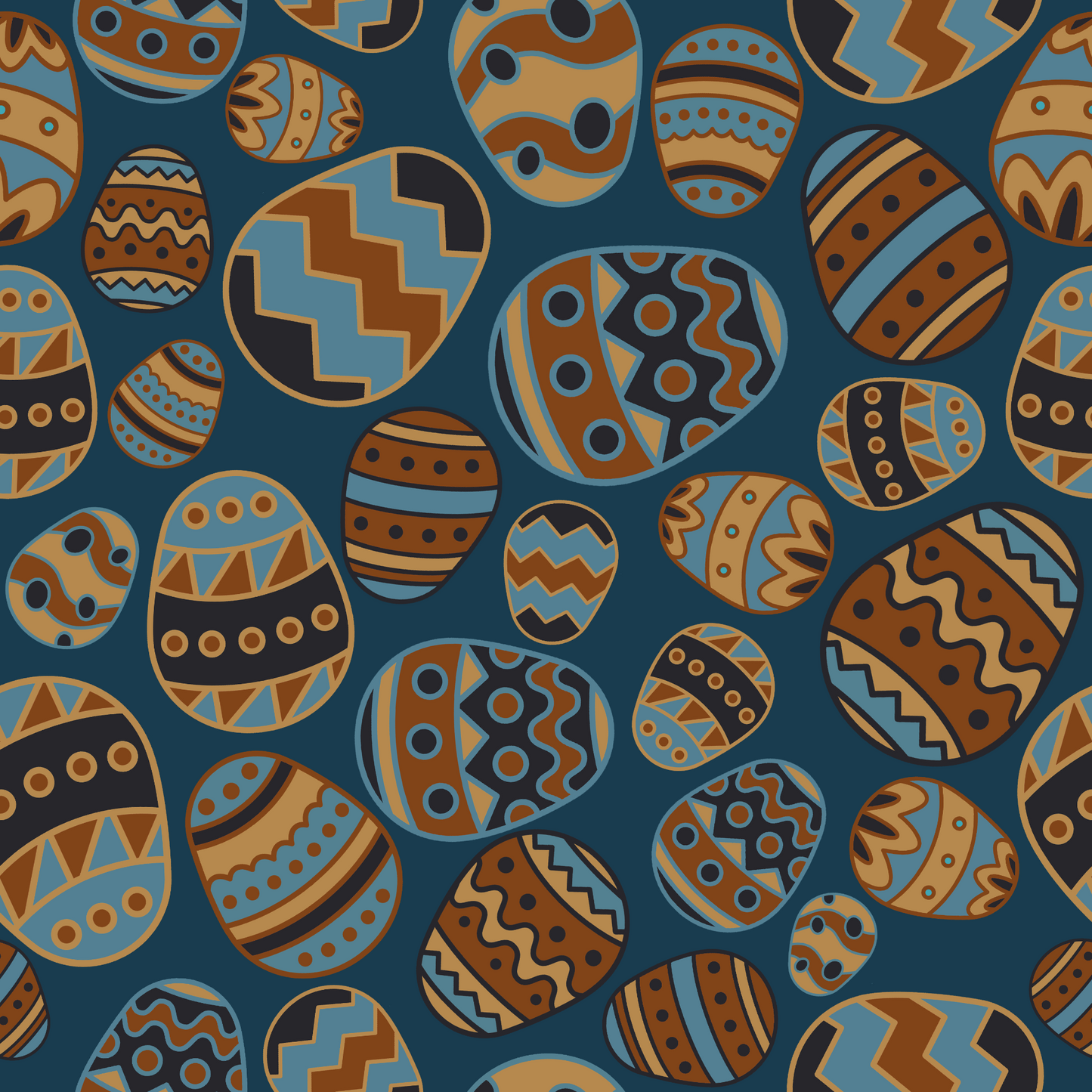 Osterglück Nachtblau Allover-Stoff mit gemusterten Ostereiern