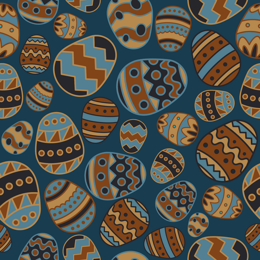 Osterglück Nachtblau Allover-Stoff mit gemusterten Ostereiern