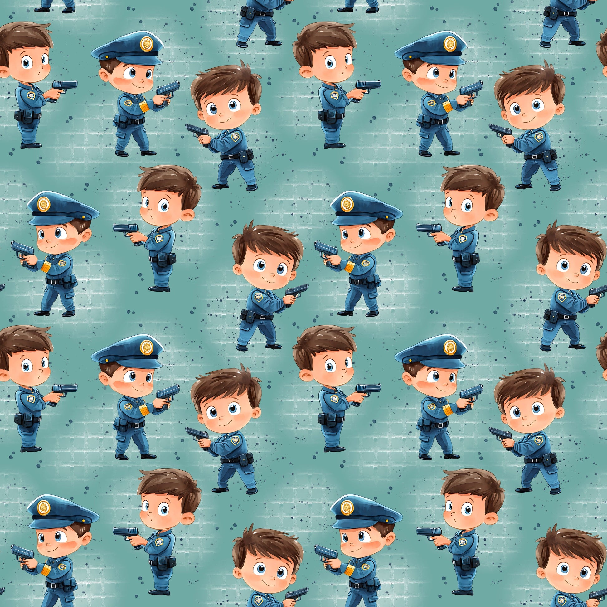 Nahtloses Stoffmuster mit dem Design "Kleine Polizisten" – cool, bequem, einsatzbereit.