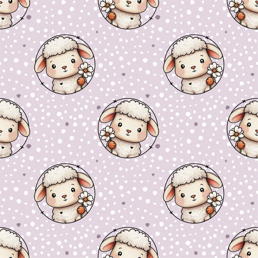 Nahtloses Muster mit Schäfchen und Blumenmotiv in zarten Pastellfarben