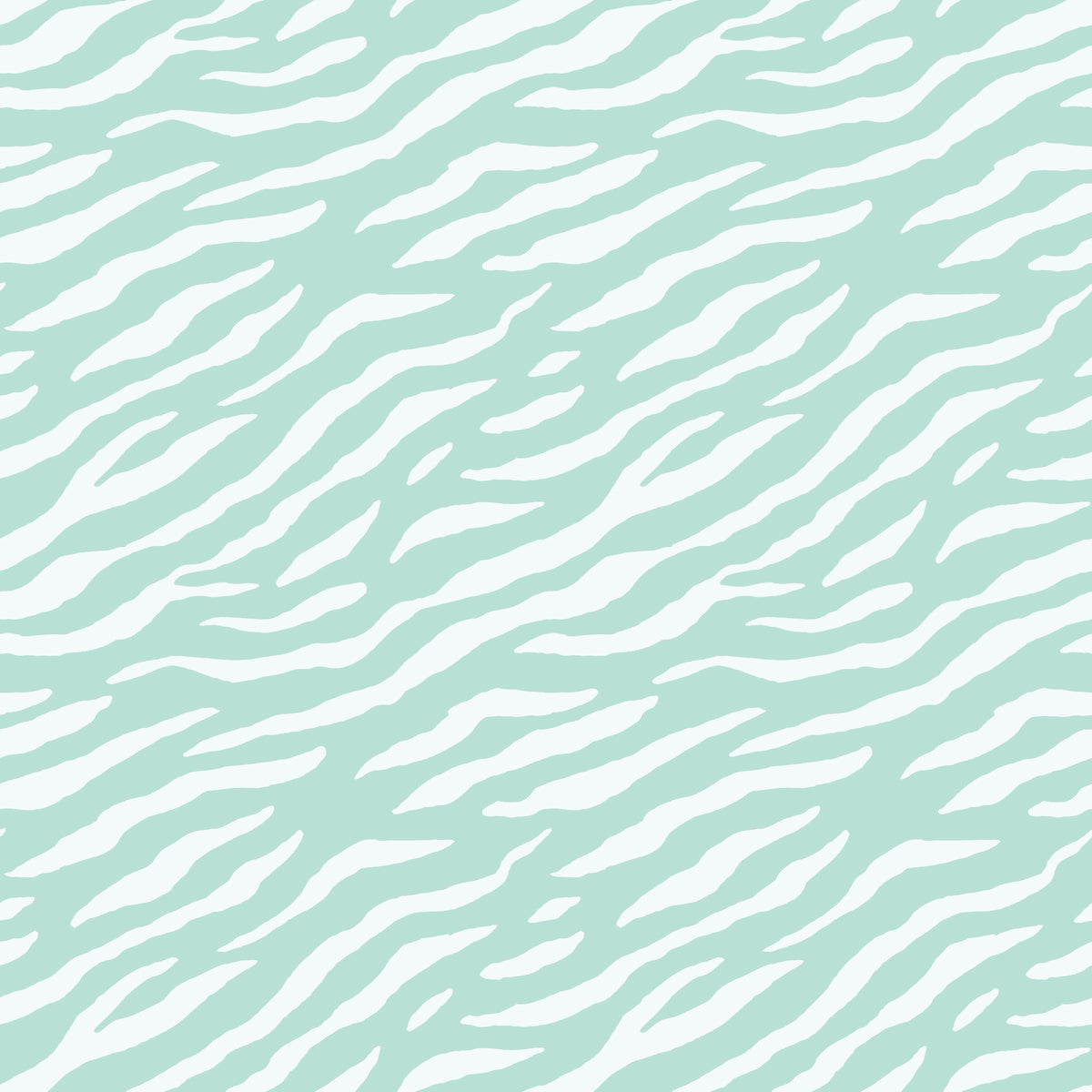 Nahtloses Kombistoff-Design „Zebrastreifen Mint“ mit unregelmäßigen weißen Zebrastreifen auf mintfarbenem Hintergrund.