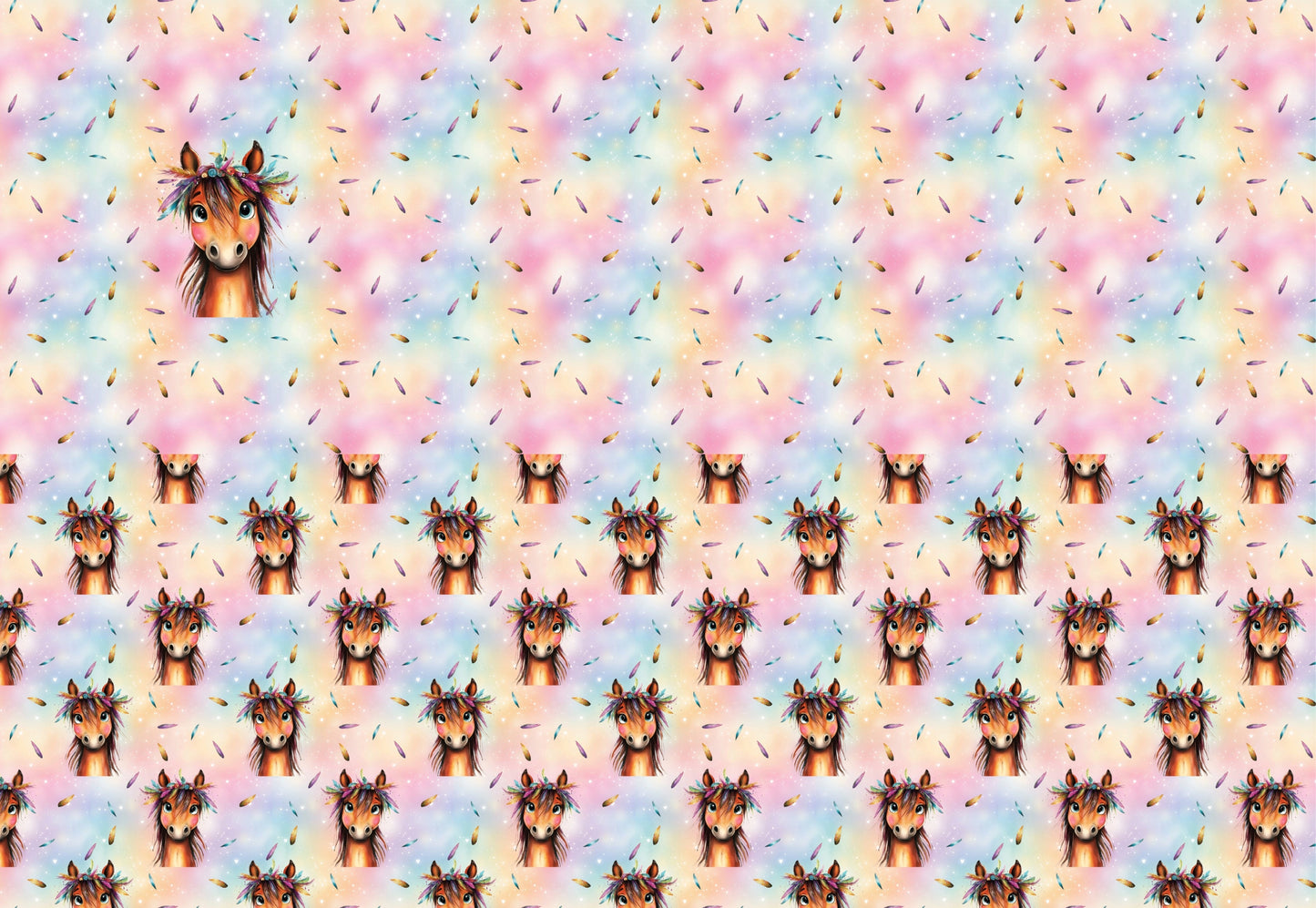 Boho Pferd Panel mit farbenfrohem Pferdemotiv und Federn