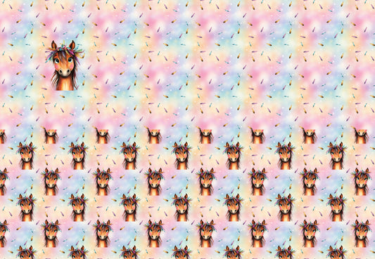 Boho Pferd Panel mit farbenfrohem Pferdemotiv und Federn