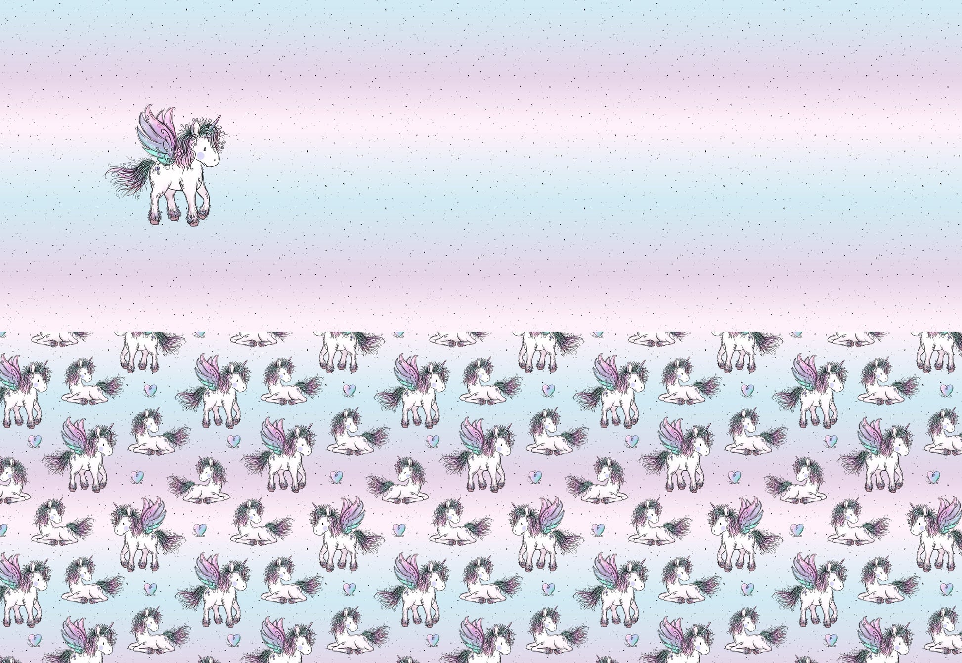 Einhornzeit Panel mit geflügeltem Einhorn auf pastelligem Verlauf