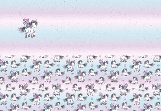 Einhornzeit Panel mit geflügeltem Einhorn auf pastelligem Verlauf