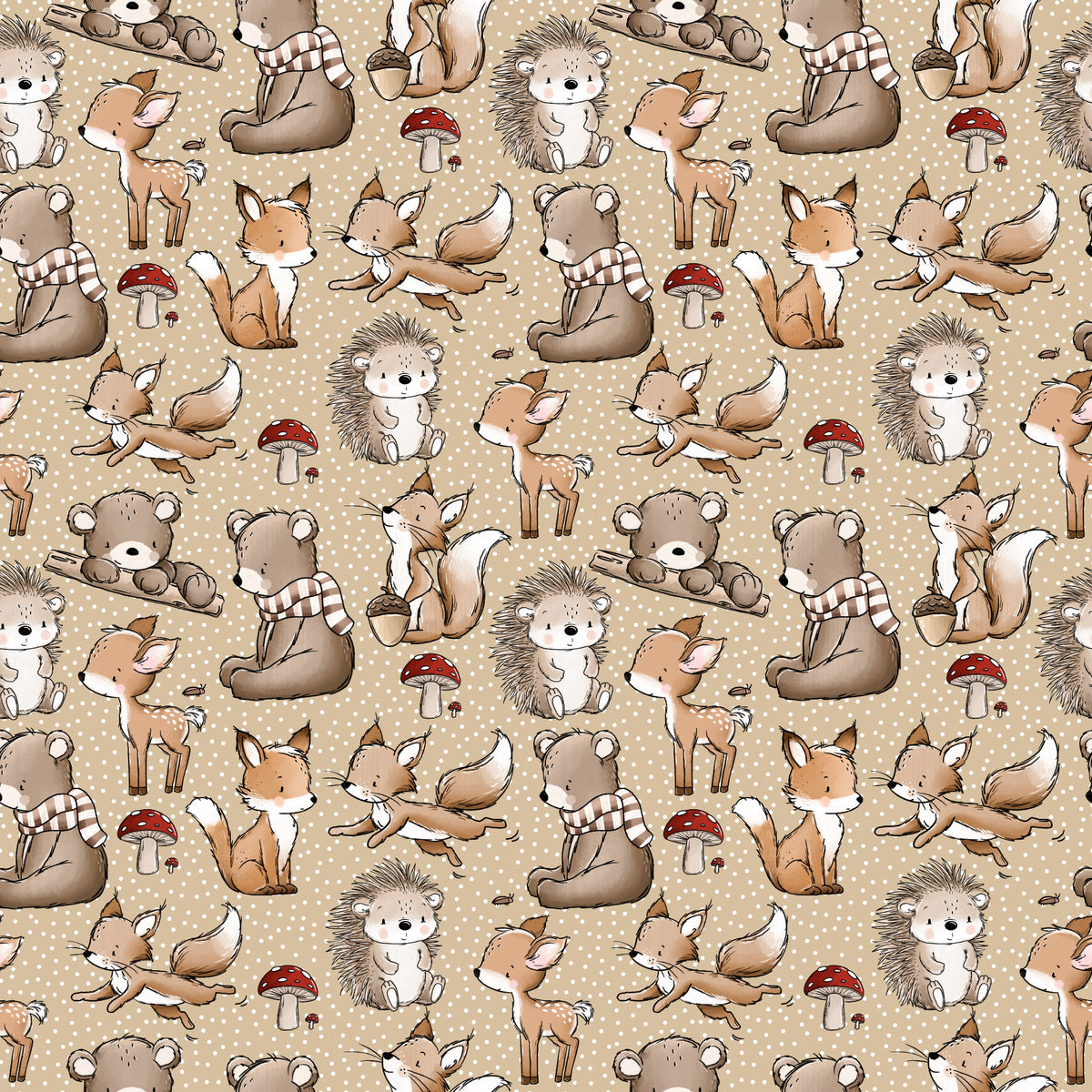 Waldtier Team von Katzengold-Designs mit Fuchs, Reh, Igel, Bär und Eichhörnchen – Reaktivdruck