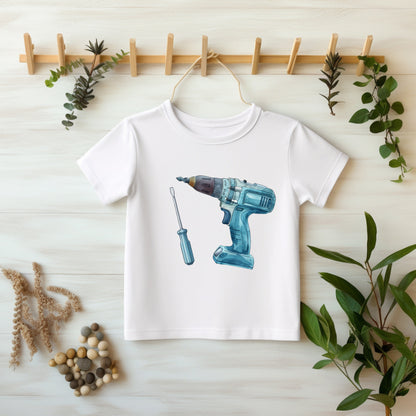Handwerker-Motiv zum Aufbügeln – Werkzeug-Bügelbild für kleine Baumeister.