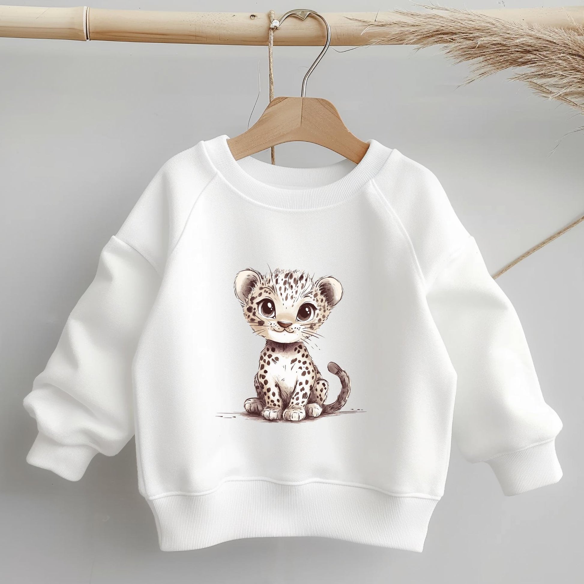 Hochwertiger Transferdruck mit niedlichem Leopard für DIY-Kindermode.