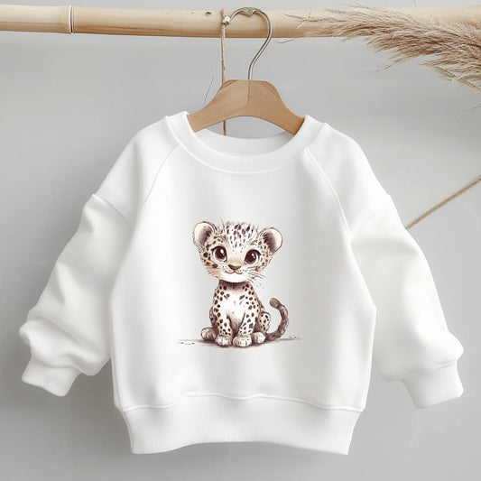 Hochwertiger Transferdruck mit niedlichem Leopard für DIY-Kindermode.